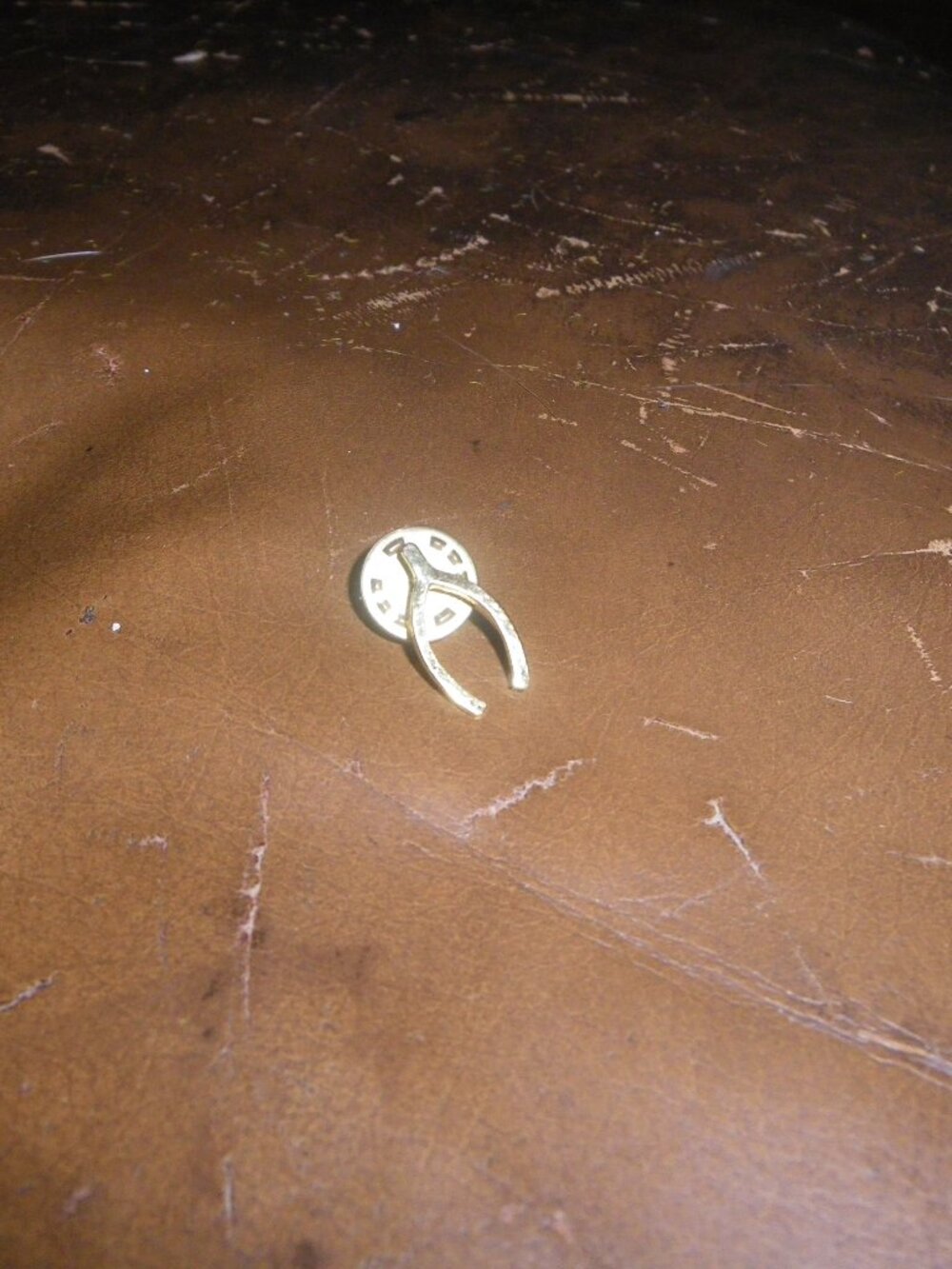 Vintage Goldtone “Good Luck” Wishbone Lapel Pin
